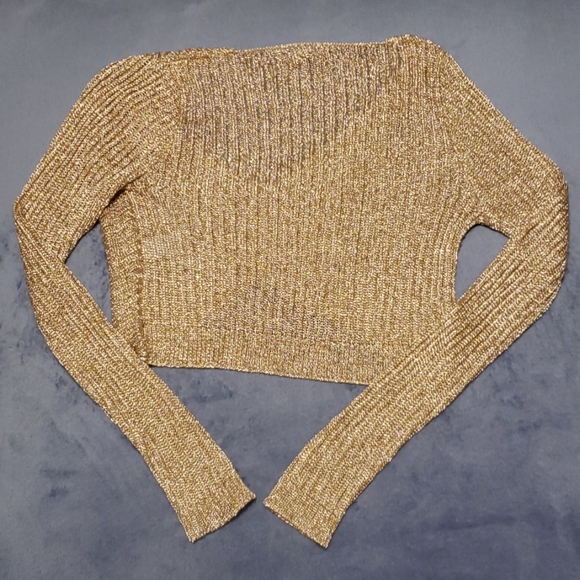 NWOT Ribbed Knit Metallic Crop Top - Picture 4 of 5